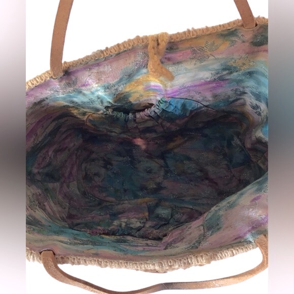 VTG 60-70s Carpet Bag Large Retro Tote Purse with / Leather Handles Rare - Picture 7 of 12